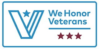 Badge that says, "We Honor Veterans" with 3 stars